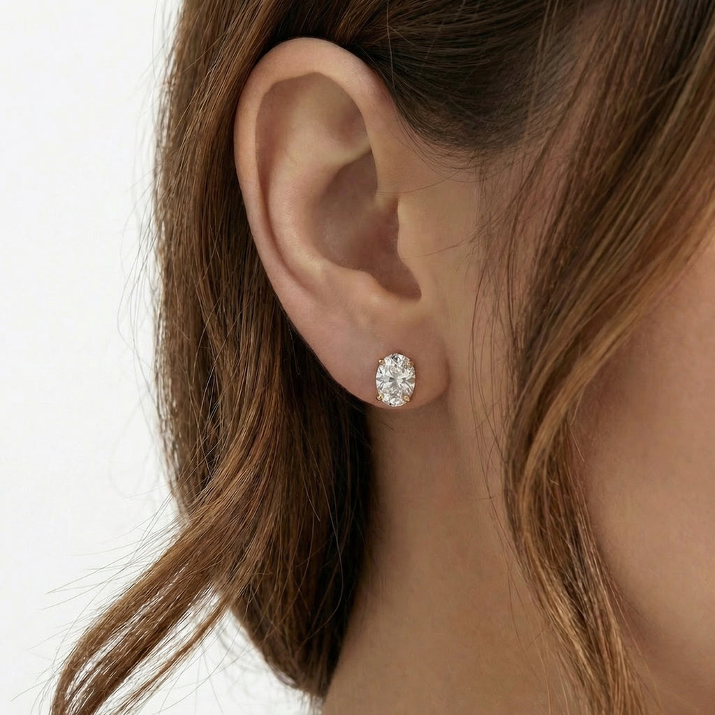 Gold Oval Stud Earrings