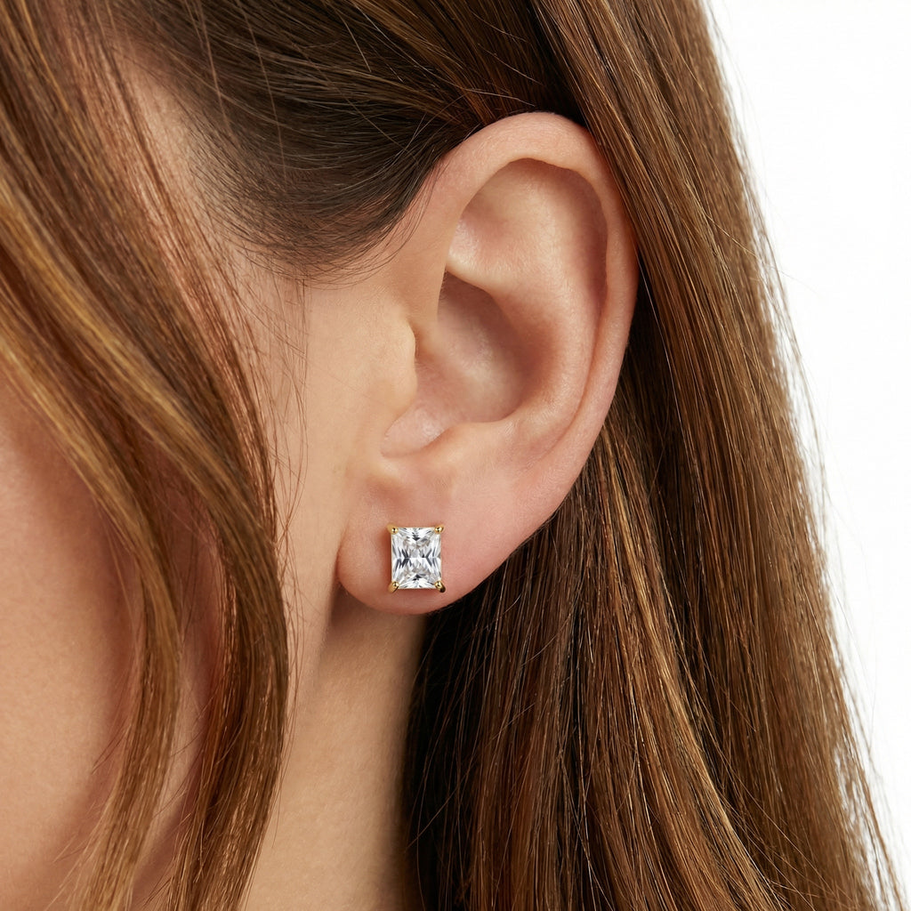 Gold Square Stud Earrings