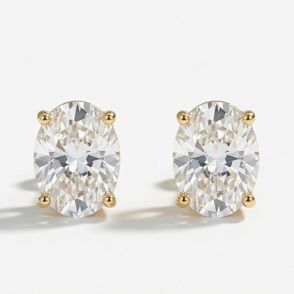 Gold Oval Stud Earrings